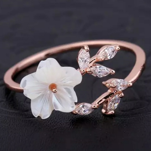 Rose Gold Flower Marquise Ring - Picture 2 of 6